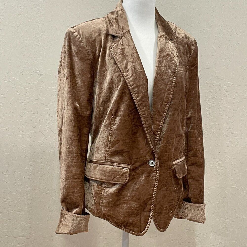 ~ RARE Free People S Boho Blazer Velvety Copper Bronze Gold Soft Button Lapels